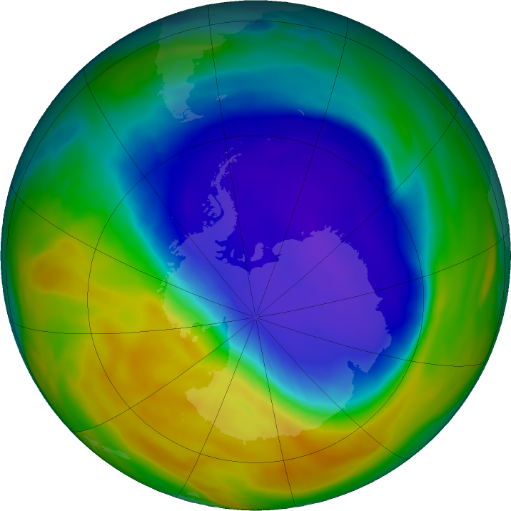 Antarctic ozone map for 16 October 2016